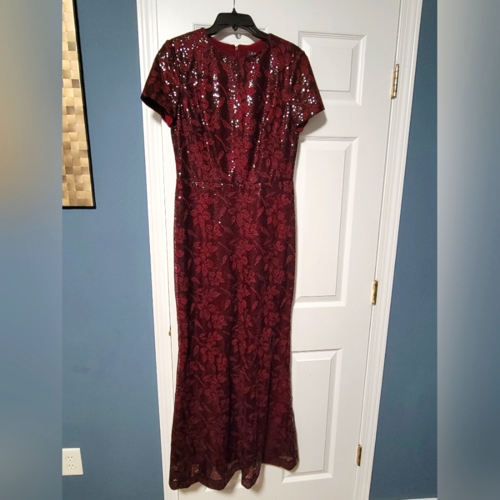 Ralph Lauren Burgundy Sequin Evening Gown